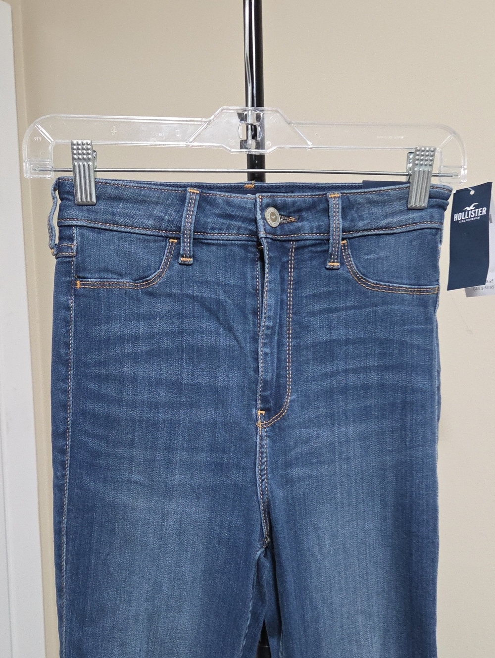 Nwt Hollister Distressed Mid-Blue High-Rise Skinny Jeans - Picture 2 of 8